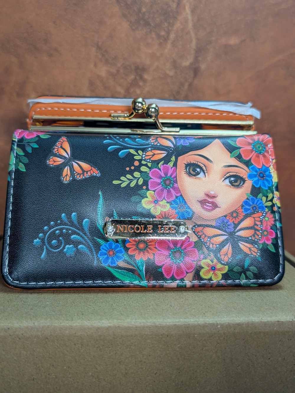 Nicole Lee Black Floral Butterfly Wallet - Colorful Floral Design